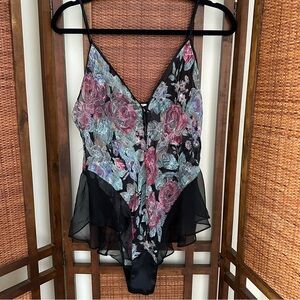 Vintage VICTORIA'S SECRET Gold Label Floral Bodysuit Multi Sheer Ruffled medium